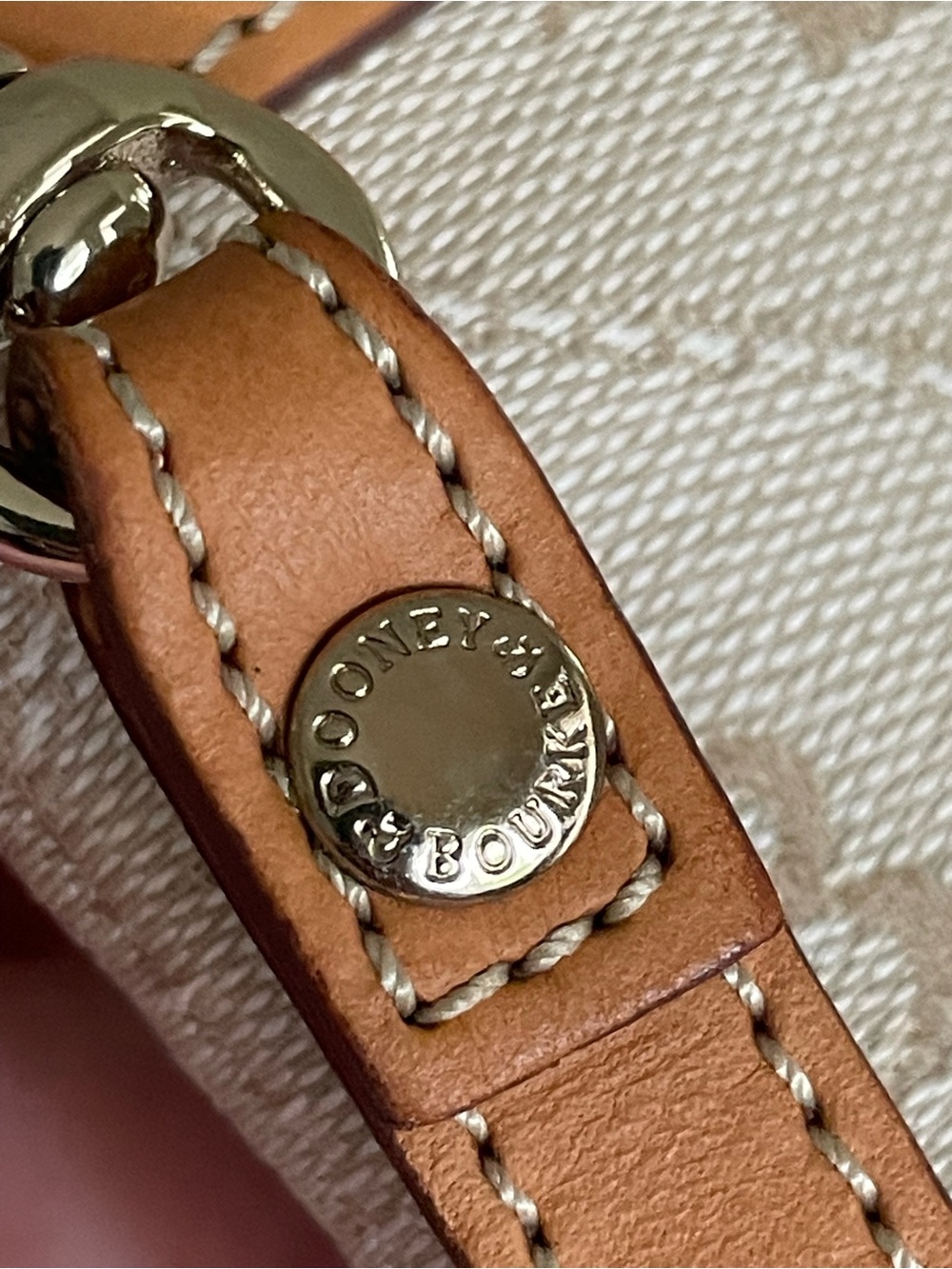 Dooney & Bourke Cream Canvas Wristlet with Tan Leather Trim - Picture 7 of 9